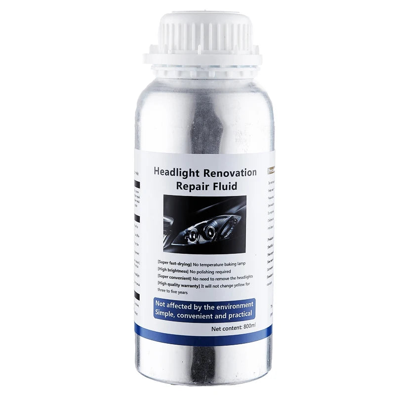 Bottle of Headlight Renovation Repair Fluid for restoring clear, like-new lenses