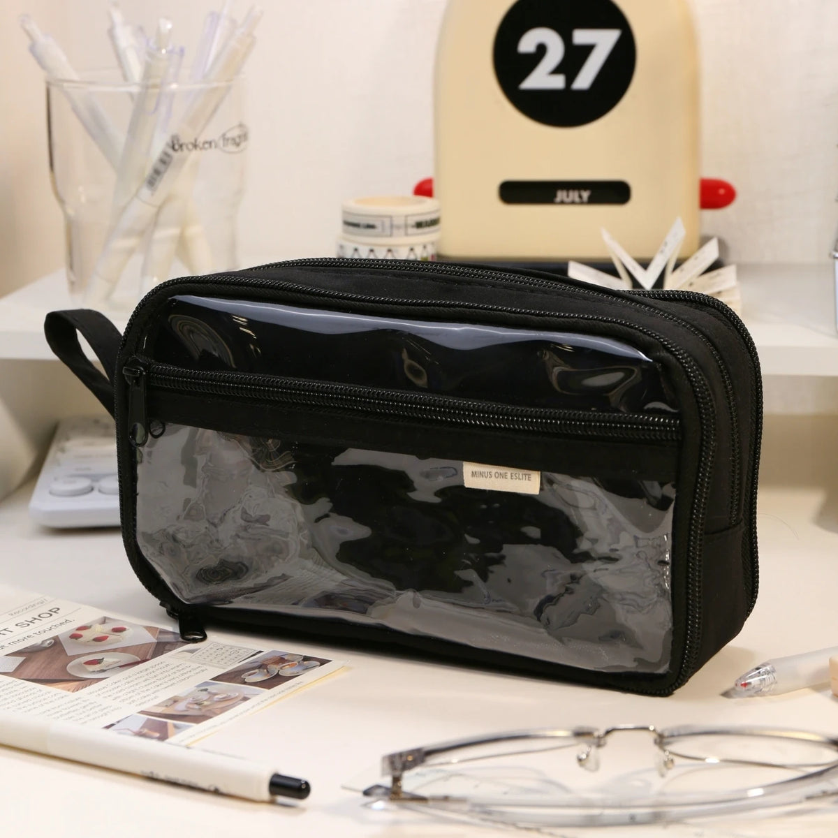 Transparent Double-Sided Pencil Case with Capybara Design