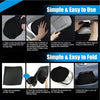 Instructions show how to use and fold a foldable car windshield sunshade with side window covers and storage bag.
