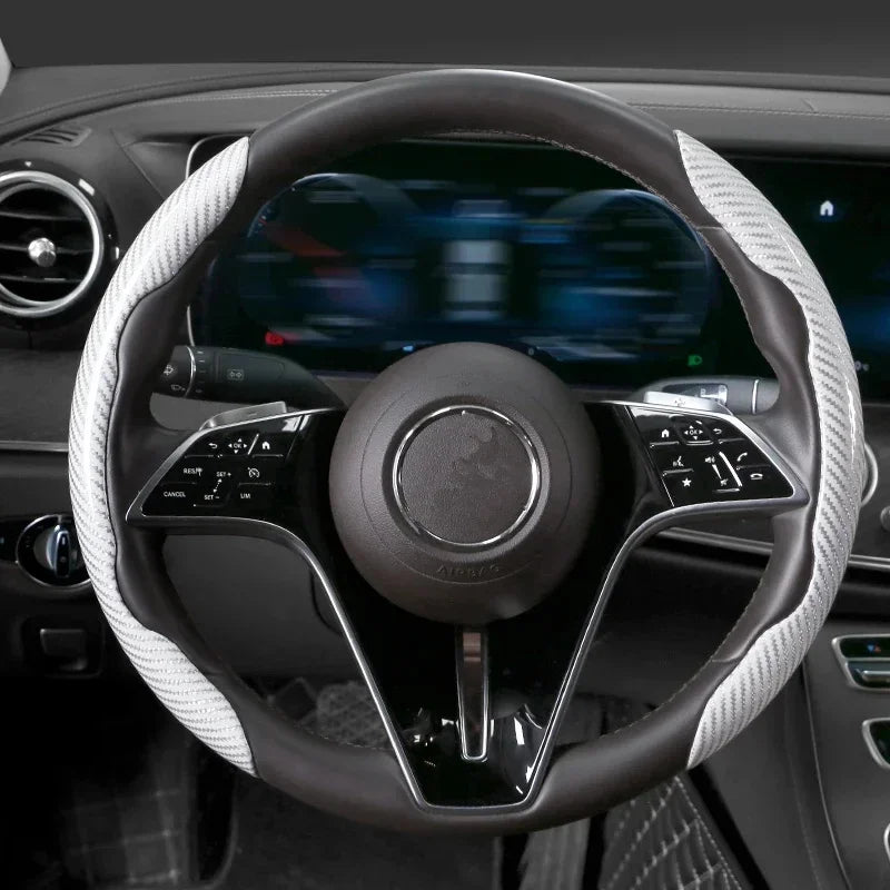 Carbon Fiber Style Microfiber Leather Steering Wheel Cover