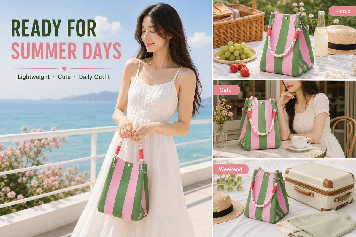 Striped Knit Mini Bucket Tote Bag