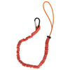Sangle élastique orange réglable avec connecteur noir sur fond blanc.