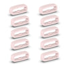 A set of ten pink silicone watch strap retainers shown in various angles.
