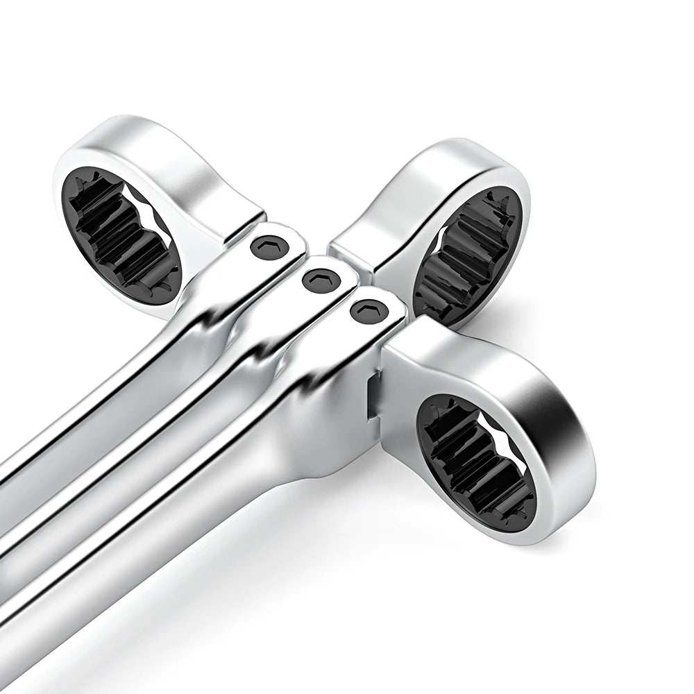 Ratcheting Spanner Set with Flexible Head – 72-Tooth Design