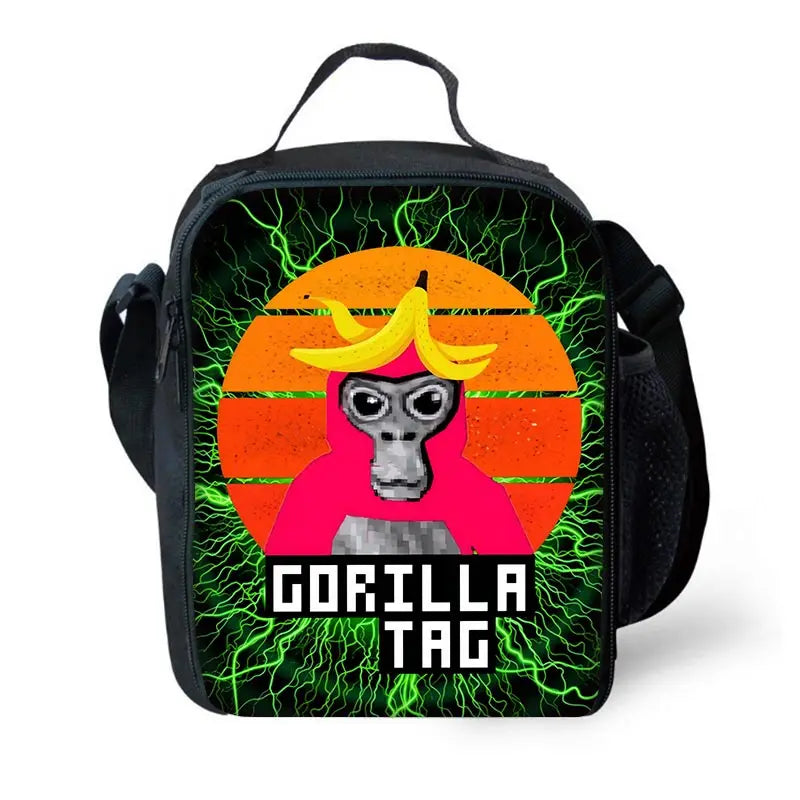 Cartoon Gorilla Kids School Backpack Set with Lunch Bag and Pencil Case