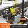 Gun Gray kitchen sink side storage rack made of carbon steel with a detachable hanging rod