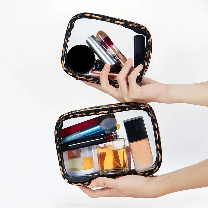 Leopard Print Transparent Makeup Bag with Waterproof Zipper