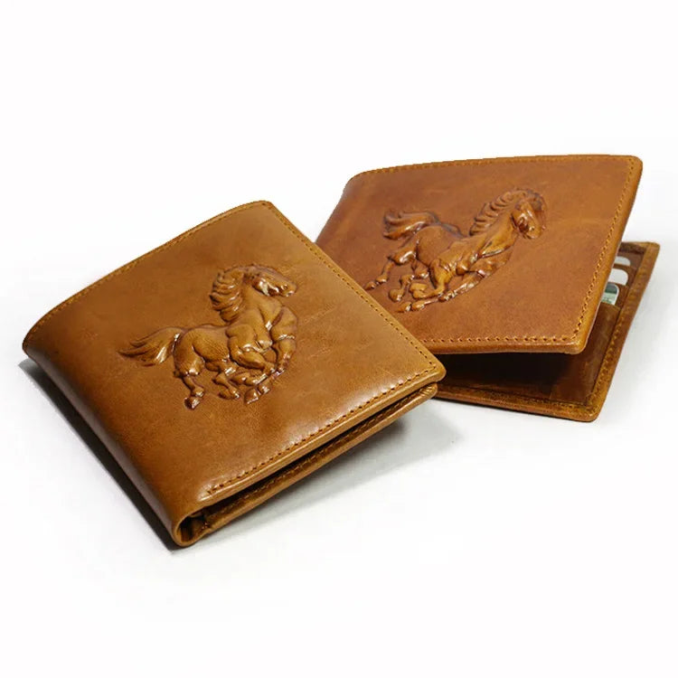 Portefeuille Bifold en Cuir de Vache Embossé Vintage