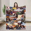 A fan throw blanket featuring various Gilmore Girls characters and themes.