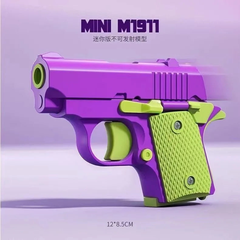 A purple mini pistol, 12.85cm long, is shown in a studio setting.