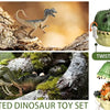 A simulated dinosaur toy set featuring a green dinosaur figurine and storage box.