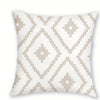 A decorative pillowcase featuring a white background with a geometric diamond pattern in beige and gray.