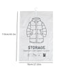 White hanging vacuum storage bag containing a winter coat or jacket.