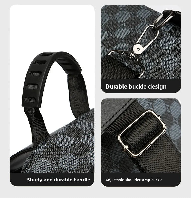 Men's Waterproof PU Leather Crossbody Bag with Geometric Pattern