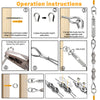 Operation instructions showing how to drill, open, screw, clamp, and adjust the buckles on a PVC-coated stainless steel wire 