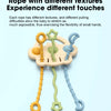 A set of silicone teethers with different textures and pulling difficulties for babies.