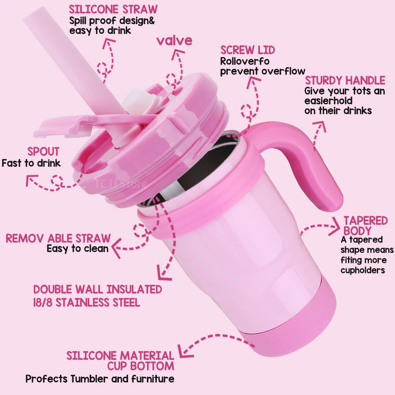Kids Insulated Tumbler with Handle and Straw
