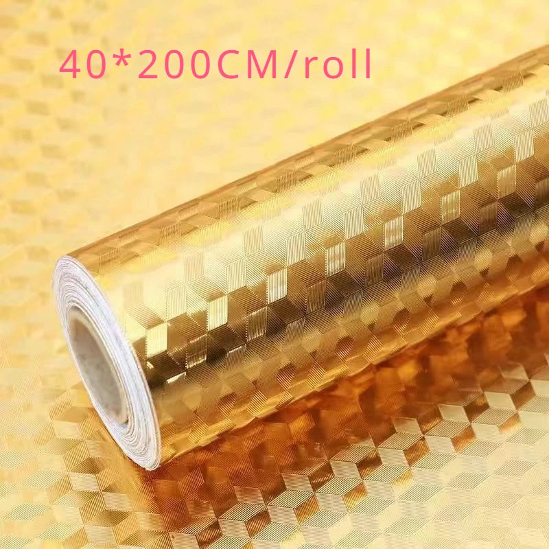 Roll of gold patterned heat-resistant oil-proof kitchen stove backsplash sticker