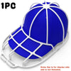 A blue baseball cap is displayed inside a white washing cage set.