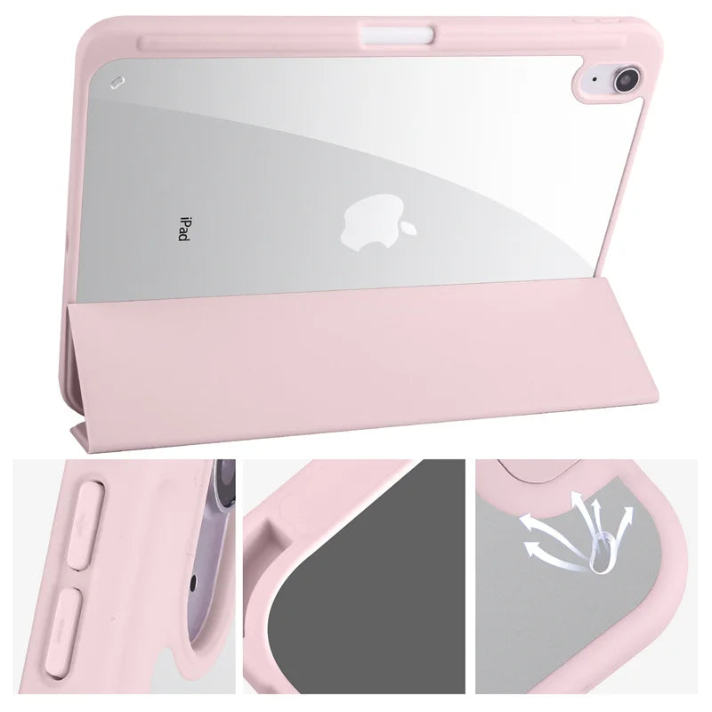 Slim Trifold iPad Case with Clear Acrylic Back and Pen Holder