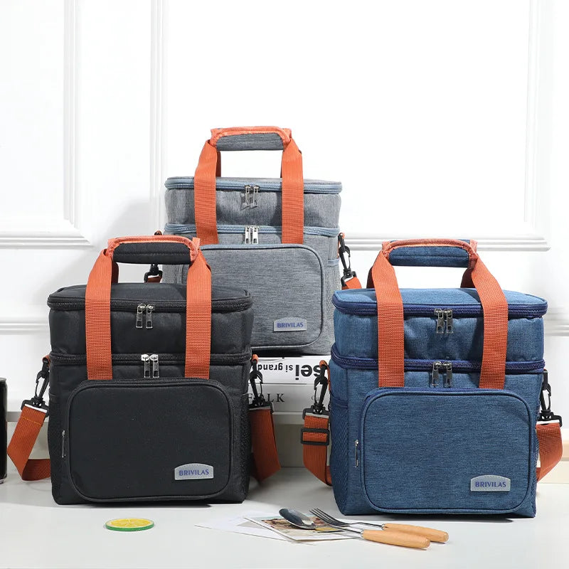 Insulated Double-Decker Lunch Bag with Leakproof Lining