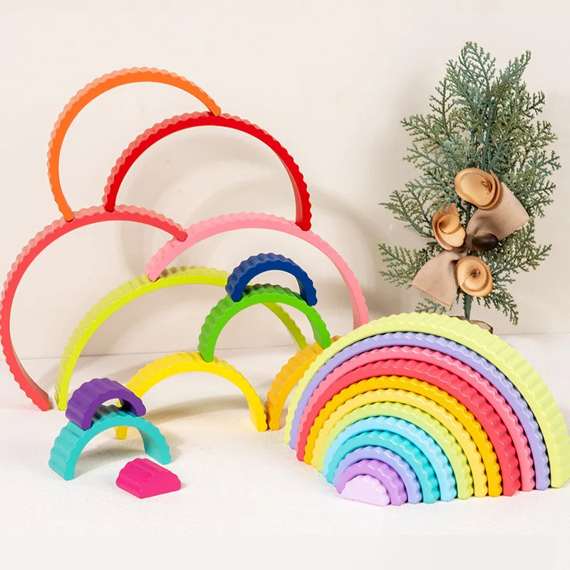 Montessori Rainbow Arch Blocks – 12-Piece Wooden Stacking Toy