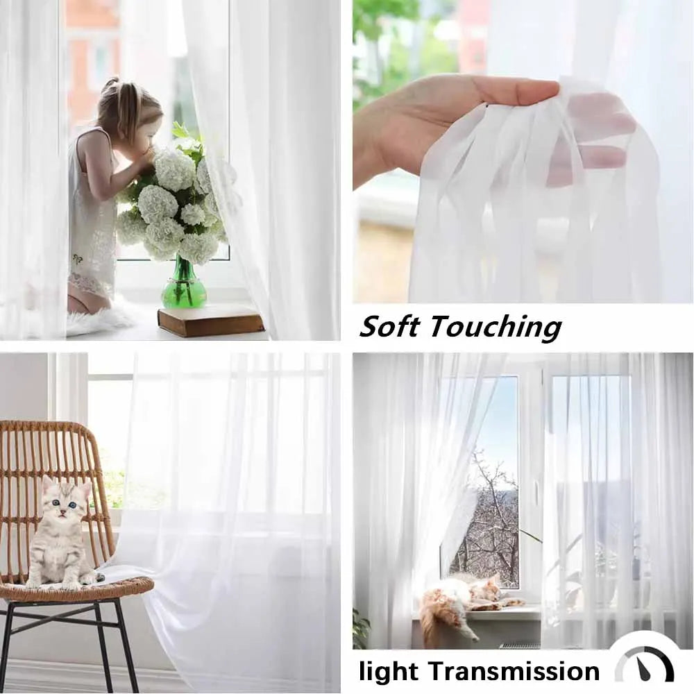 Weiche, durchscheinende weiße Tüllvorhänge, die Licht durchlassen, für Fenstergardinen