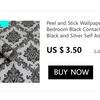 Roll of black and silver self-adhesive contact paper wallpaper for a bedroom