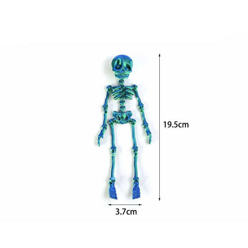 A poseable luminous skull fridge magnet in teal color shown against a white background.