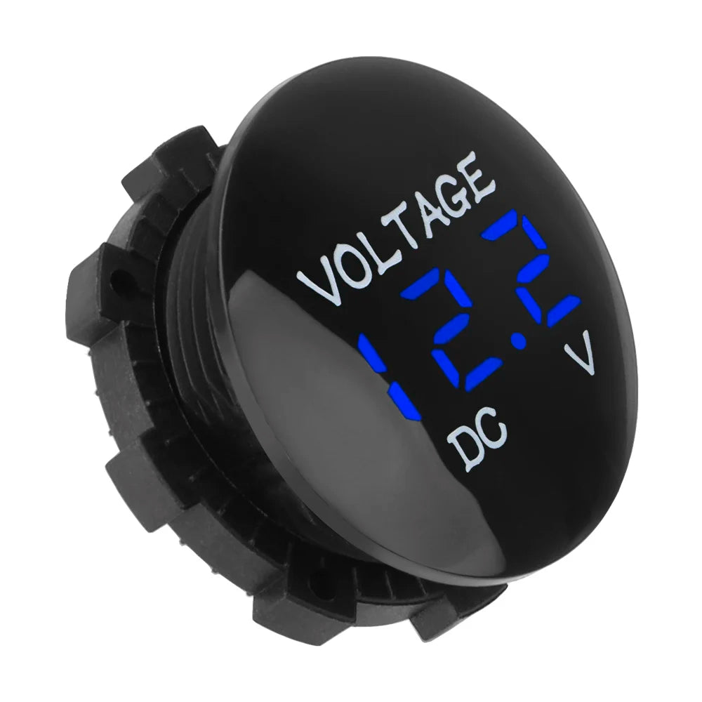 Black LED digital voltmeter displaying 12.2V DC voltage.
