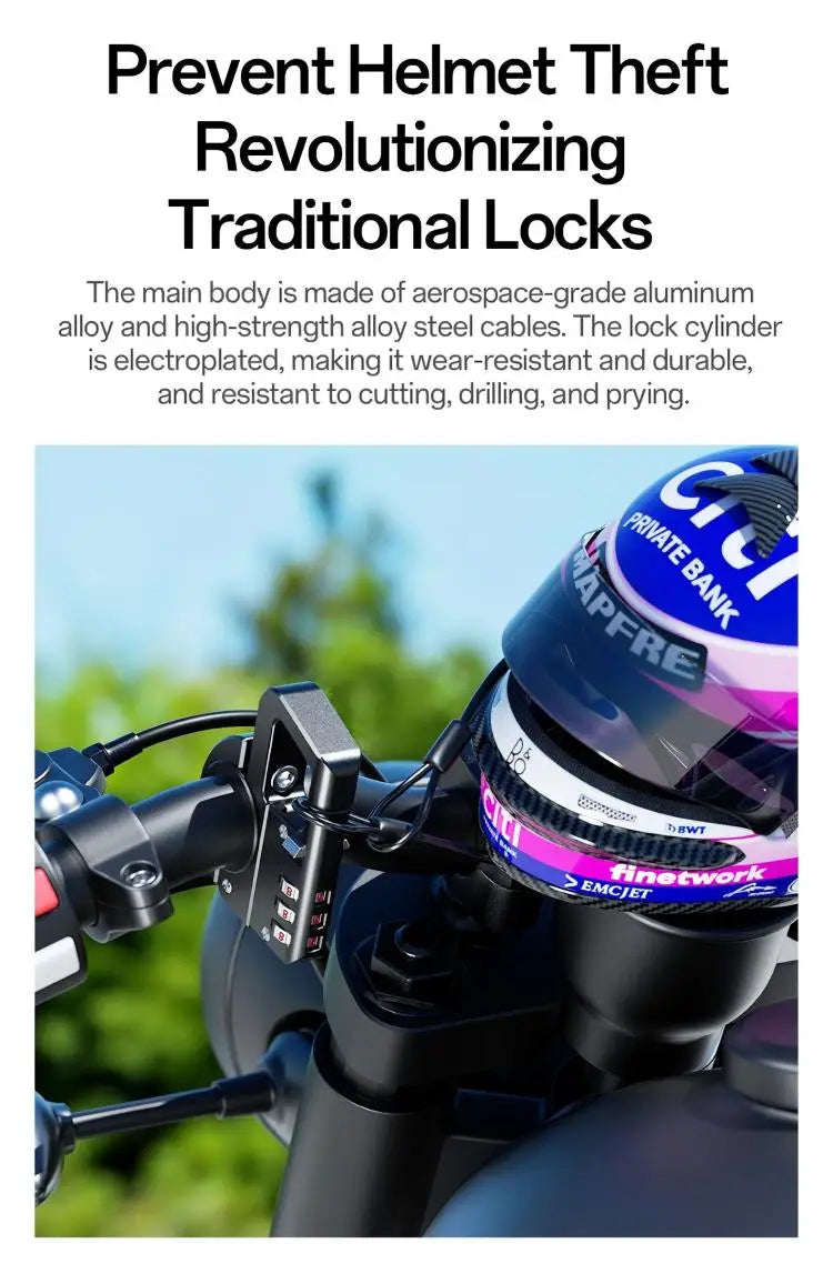 Secure 3-Digit Combination Helmet Lock with Anti-Cut Steel Cable