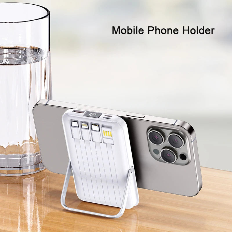Magnetic Wireless Power Bank 20,000mAh with Built-in Cables and Stand