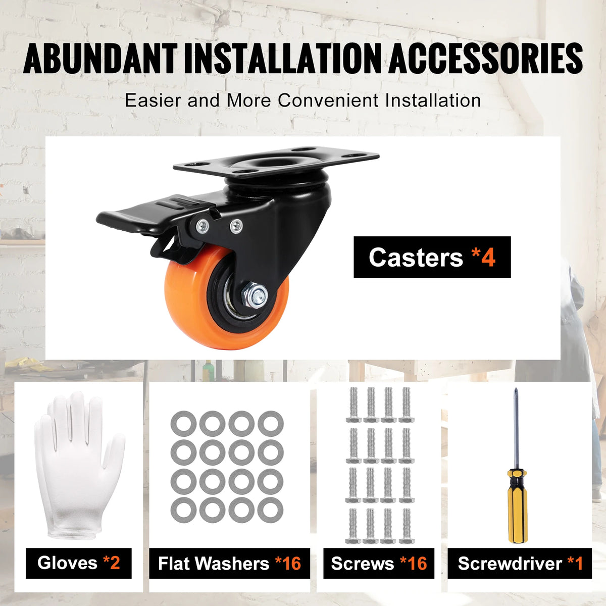 Heavy-Duty Swivel Plate Casters with Dual Locking Brakes (Set of 4)