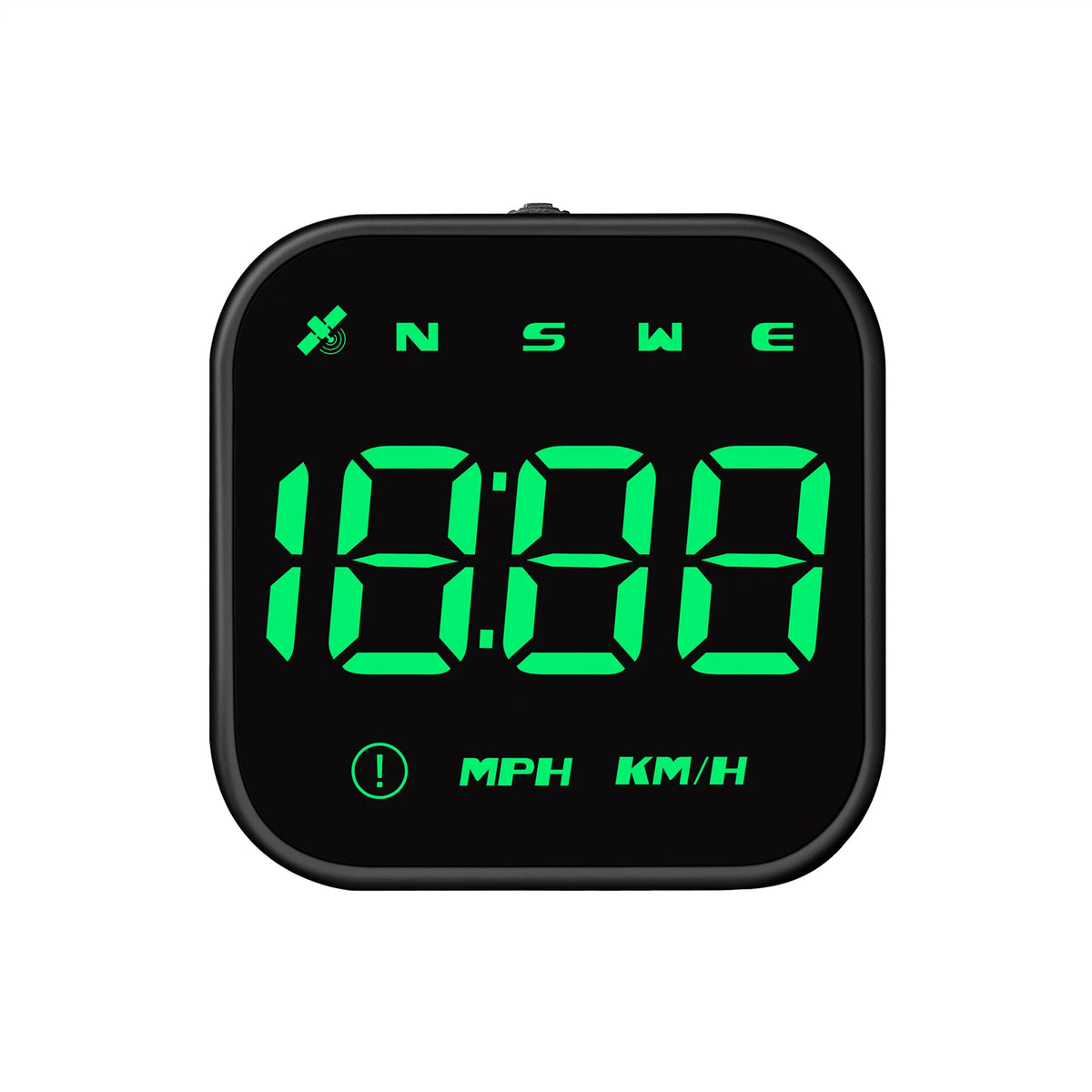 A black GPS head-up display device showing the time 10:00 and speed in MPH and KM/H.