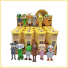 A collection of mini figures featuring various animal characters in colorful packaging.