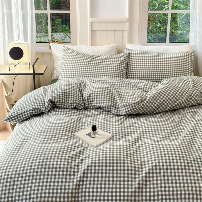 Green Plaid 3-Piece Duvet Cover Set