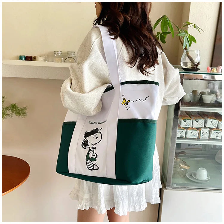 Snoopy Canvas Tote Bag with Crossbody Strap