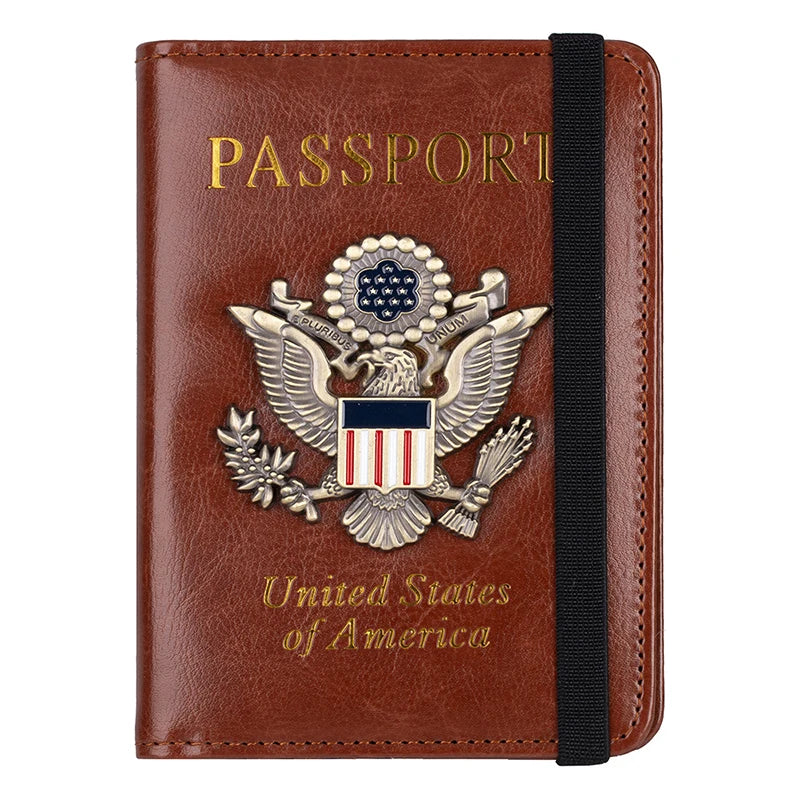 Classic PU Leather Passport Holder with US Flag Detail