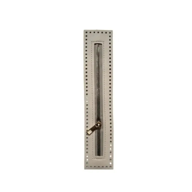 A rectangular leather zipper with a metal pull, suitable for handbags and sewing projects.