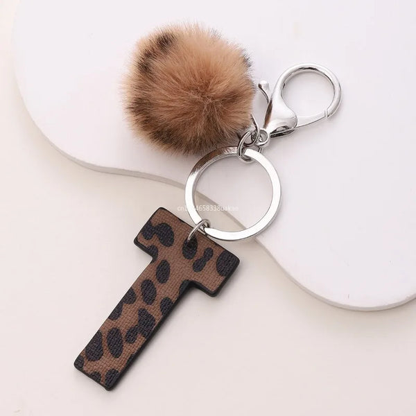 Leopard Print Letter Keychain
