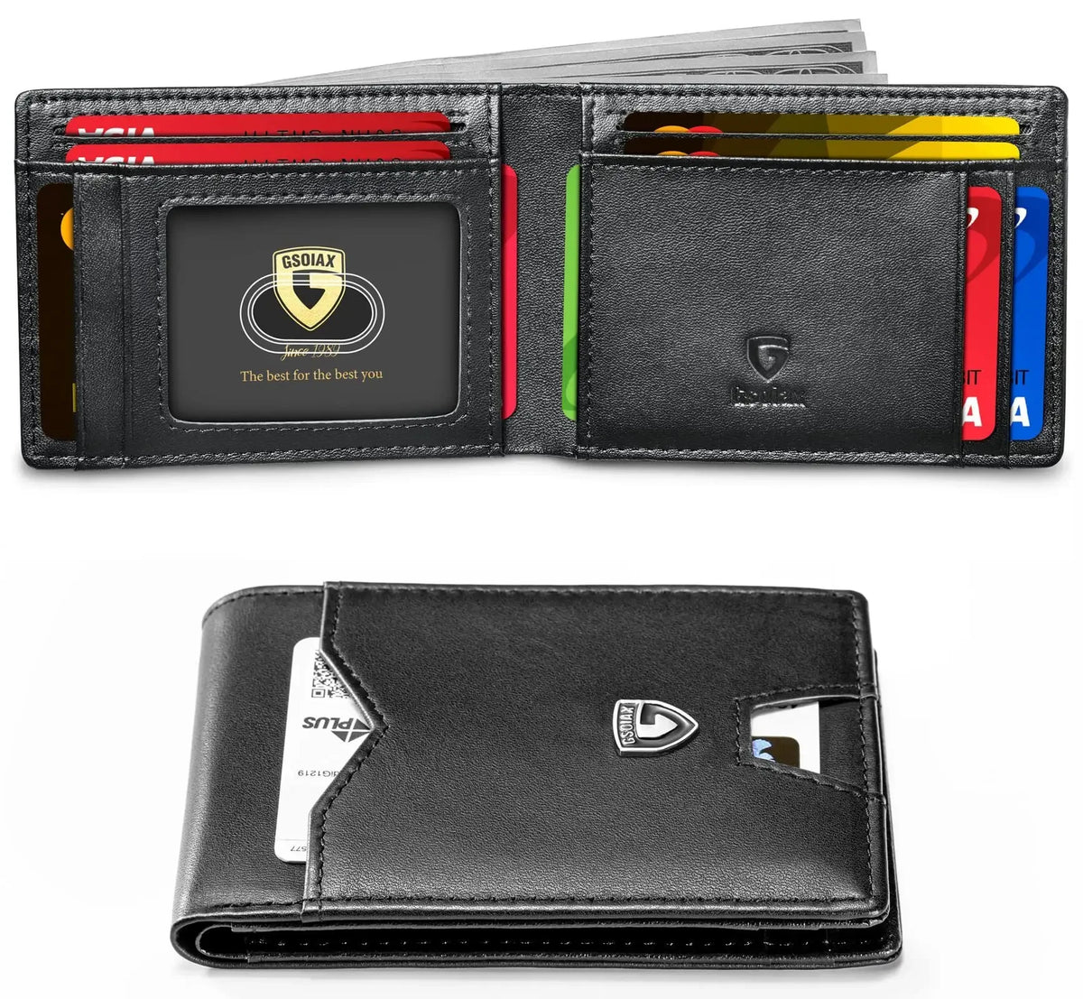 Slim RFID Blocking Leather Card Holder Wallet with Geometric Pattern