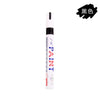 A black paint touch-up pen with a white body and a silver cap.