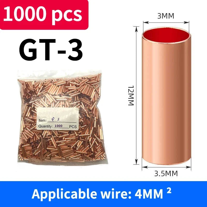 Bag of 1000 pieces of gold-colored copper wire or terminals with a cylindrical shape.