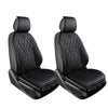 A pair of black breathable Nappa leather seat covers for a car seat, designed as anti-slip and water-resistant protectors.