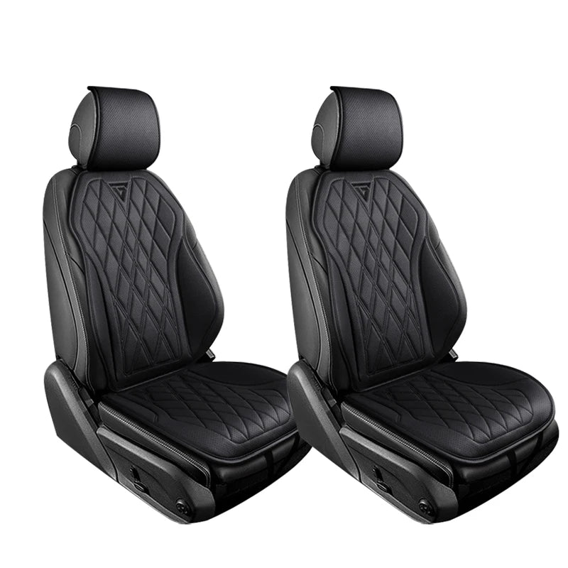 A pair of black breathable Nappa leather seat covers for a car seat, designed as anti-slip and water-resistant protectors.