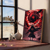 A canvas art print depicting a figure in a dark cloak against a swirling red and black vortex background.