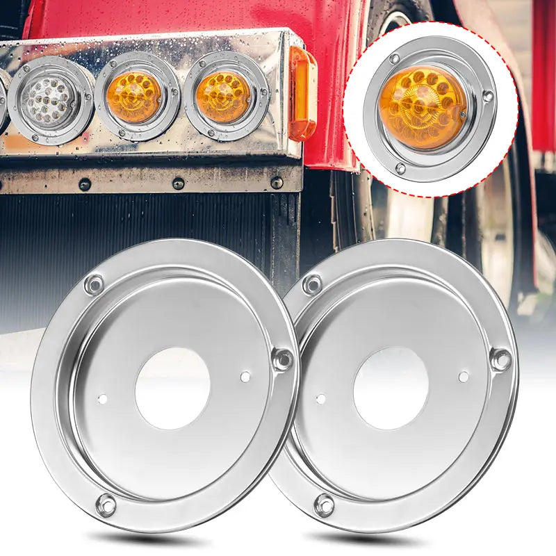 Two stainless steel mounting brackets for watermelon lights used on trucks, trailers, and RVs