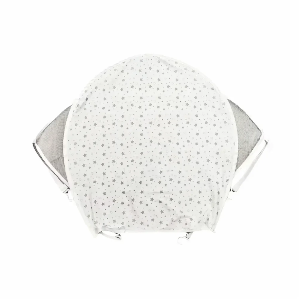 White stretchable UV-protective stroller sun shade with a subtle gray star pattern