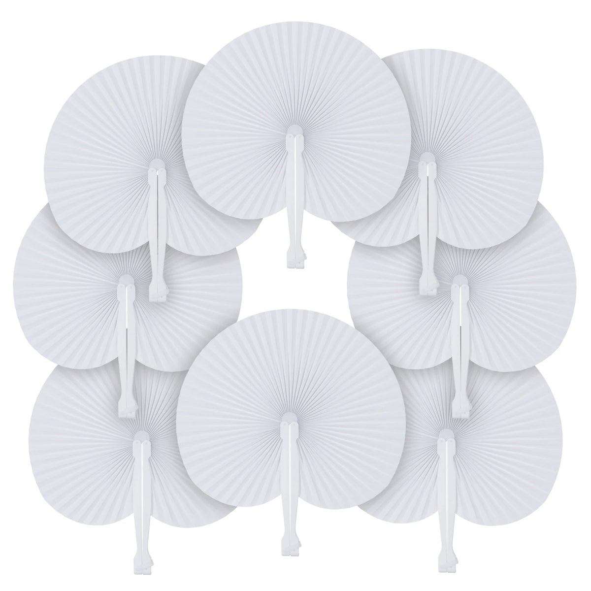Classic White Folding Paper Hand Fans with Plastic Handles