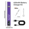 A purple 650mAh battery charger kit featuring a digital display soldering iron and USB cable.